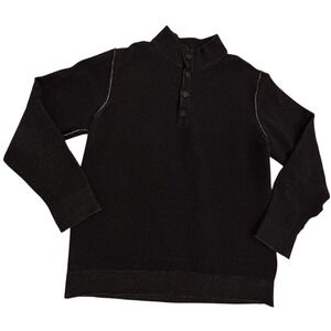 Saks 5th Ave Men's Sweater Button Mock Neck Pullover Casual Knit Long Black Sm